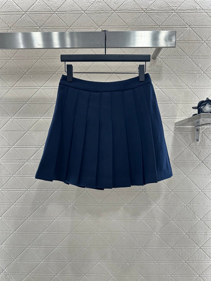 Y 25 Embroidered Baseball Jacket + Pleated Skirt Set (Brown/Navy)