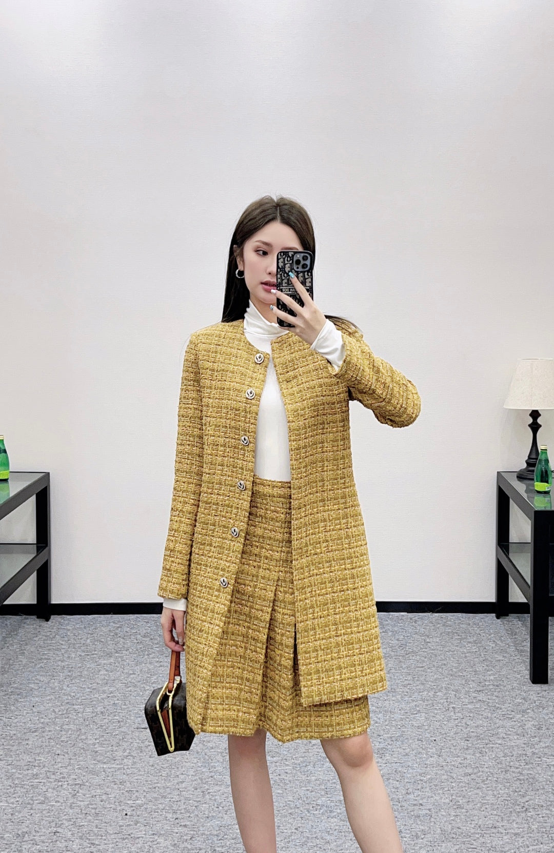 Lor 25 Woolen colored dot dress long coat