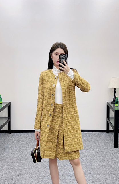 Lor 25 Woolen colored dot dress long coat