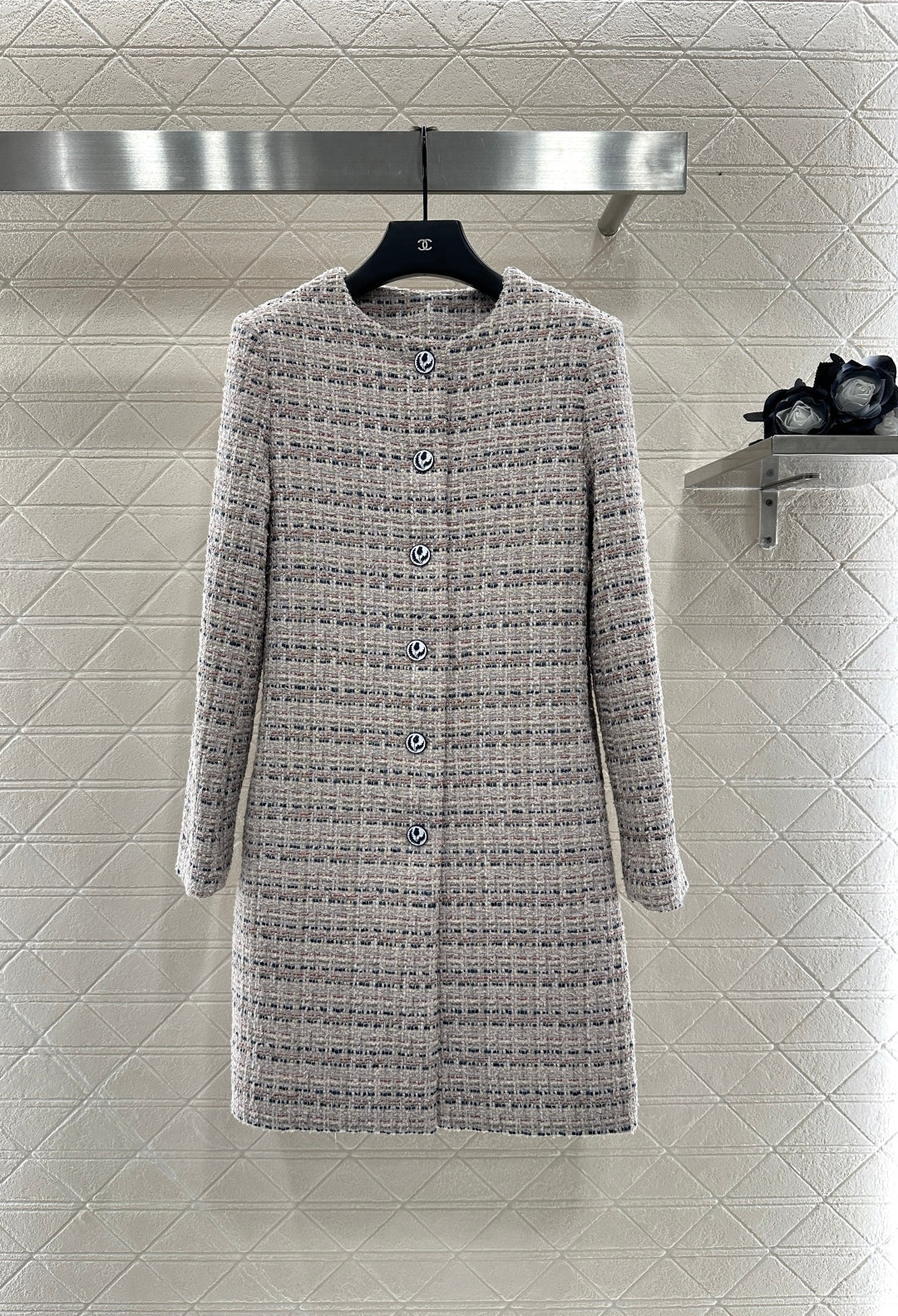 Lor 25 Woolen colored dot dress long coat