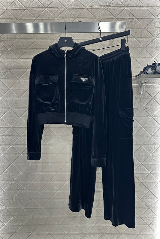 Pr 25 Hooded casual jacket, long pants, velvet suit