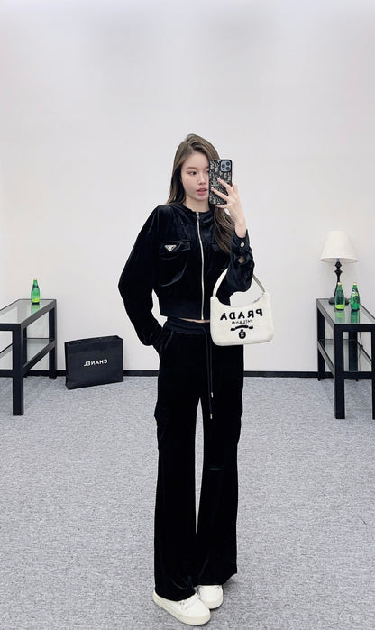Pr 25 Hooded casual jacket, long pants, velvet suit