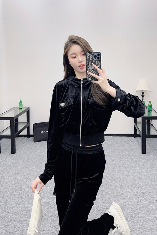 Pr 25 Hooded casual jacket, long pants, velvet suit