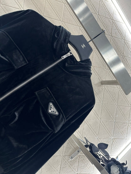 Pr 25 Hooded casual jacket, long pants, velvet suit