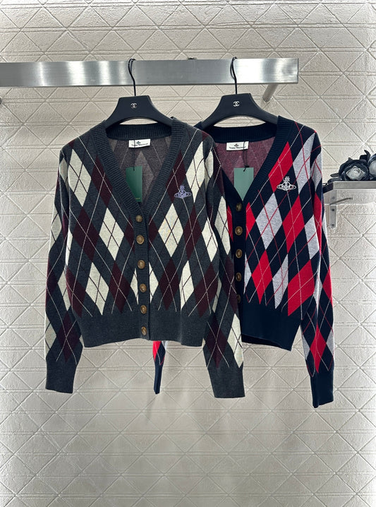 west 25 Lingge Jacquard Knitted Wool Cardigan