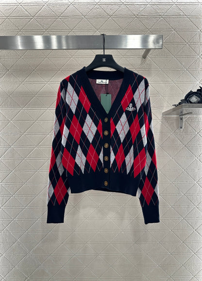 west 25 Lingge Jacquard Knitted Wool Cardigan