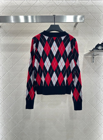 west 25 Lingge Jacquard Knitted Wool Cardigan