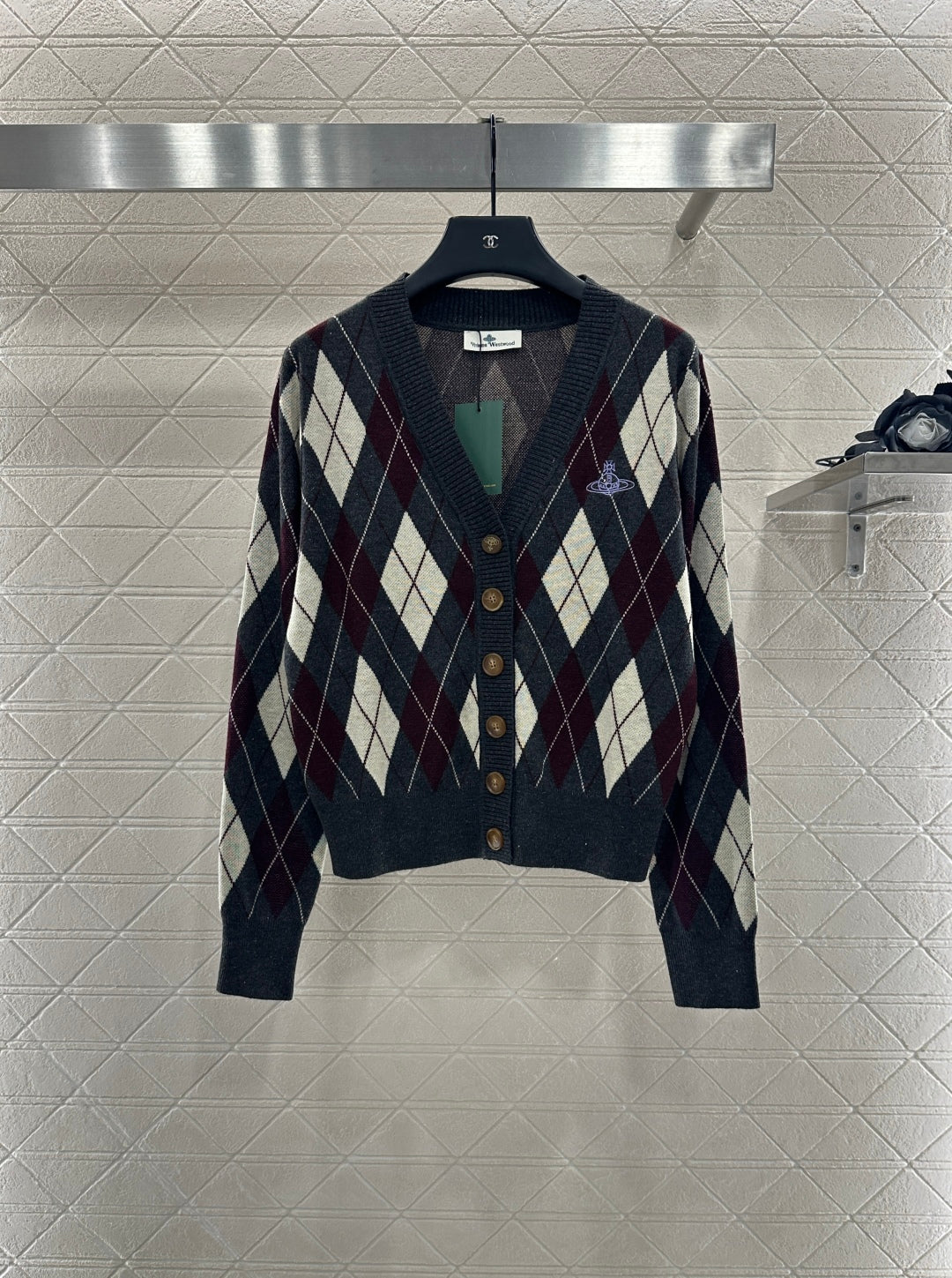 west 25 Lingge Jacquard Knitted Wool Cardigan