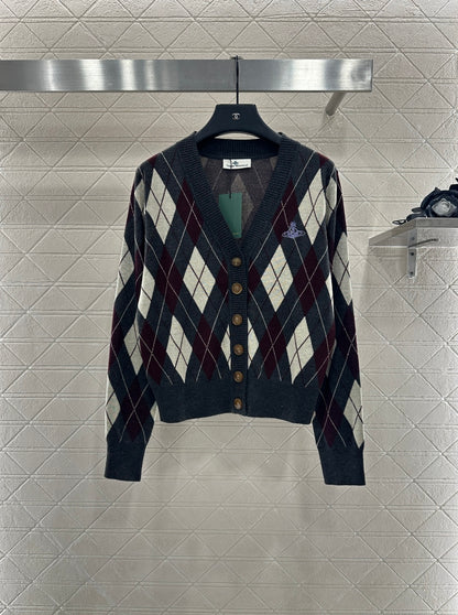 west 25 Lingge Jacquard Knitted Wool Cardigan