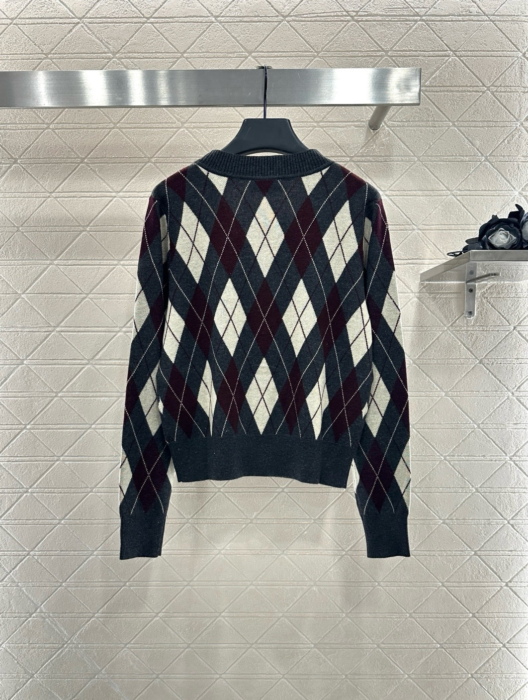 west 25 Lingge Jacquard Knitted Wool Cardigan