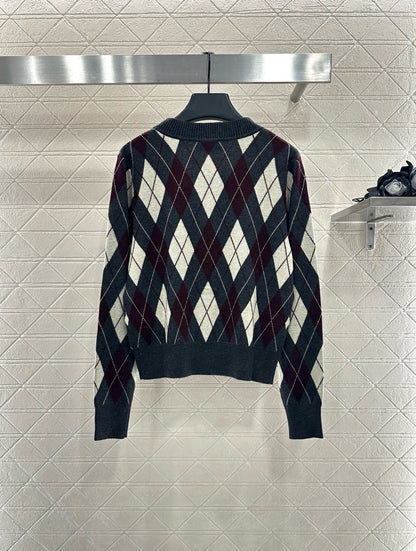 west 25 Lingge Jacquard Knitted Wool Cardigan