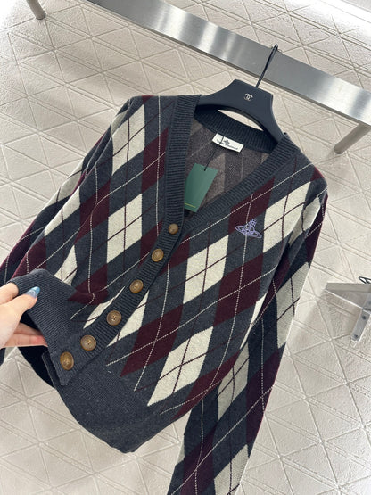 west 25 Lingge Jacquard Knitted Wool Cardigan