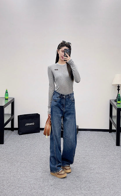 Mi 25 Fake two-piece round neck long sleeves