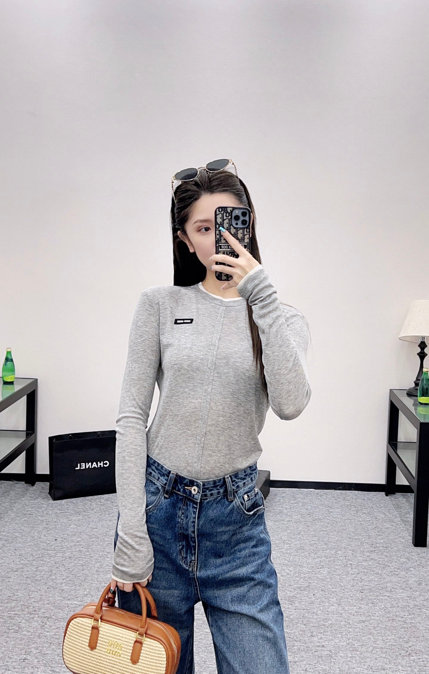 Mi 25 Fake two-piece round neck long sleeves