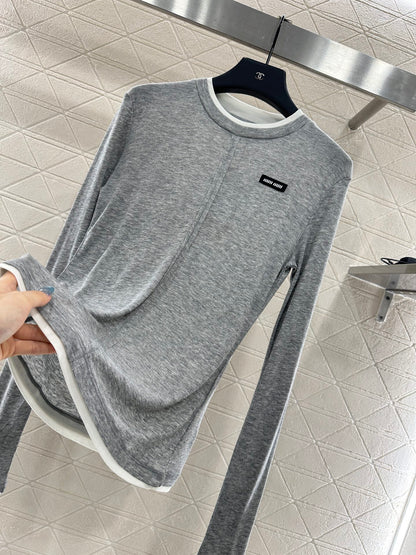 Mi 25 Fake two-piece round neck long sleeves