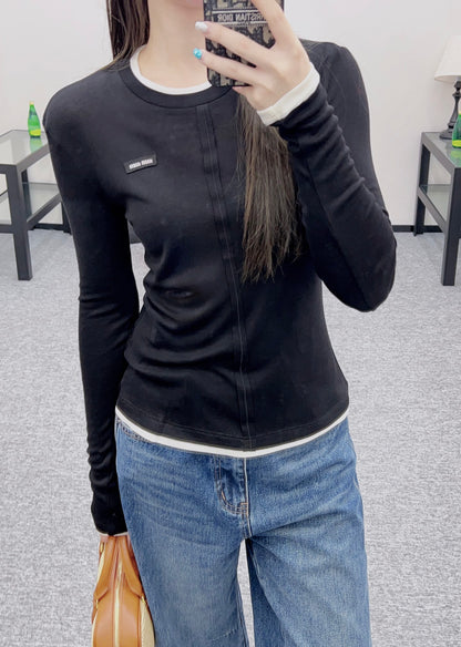 Mi 25 Fake two-piece round neck long sleeves