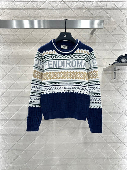Fe 25 Hook flower round neck pullover sweater