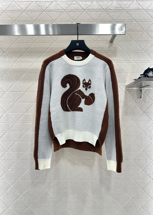 Fe 25 Squirrel jacquard knitted pullover sweater