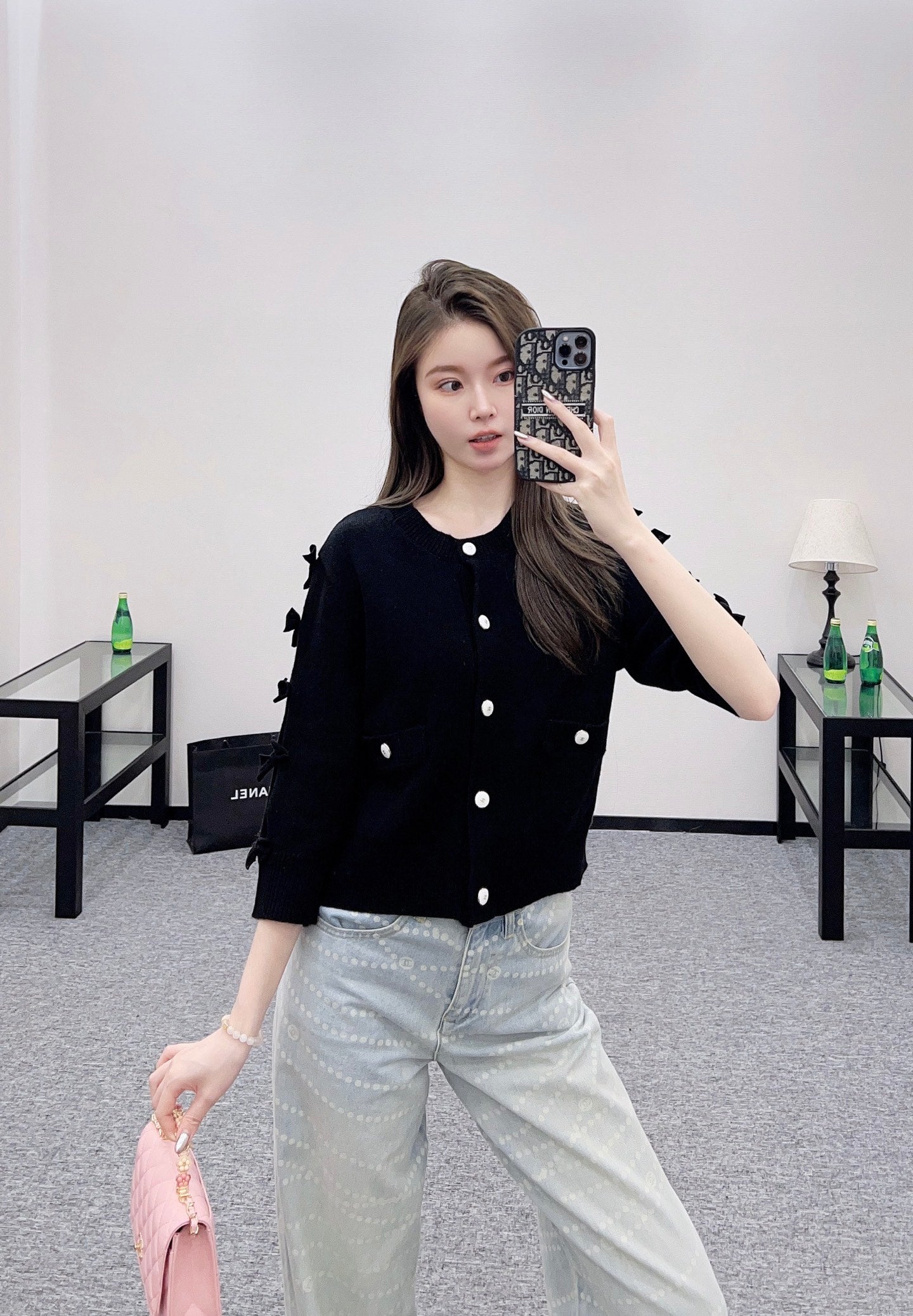 C 25 Bow decoration cashmere knitted cardigan
