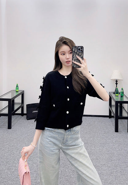 C 25 Bow decoration cashmere knitted cardigan