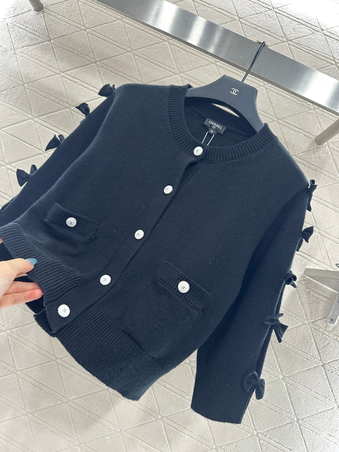C 25 Bow decoration cashmere knitted cardigan