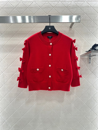 C 25 Bow decoration cashmere knitted cardigan