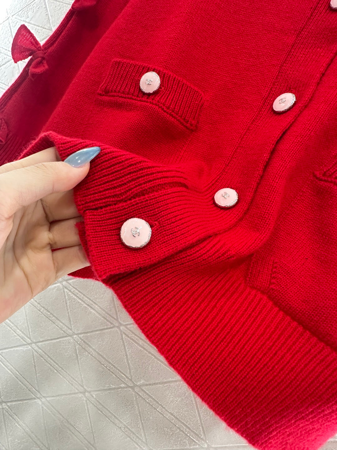 C 25 Bow decoration cashmere knitted cardigan