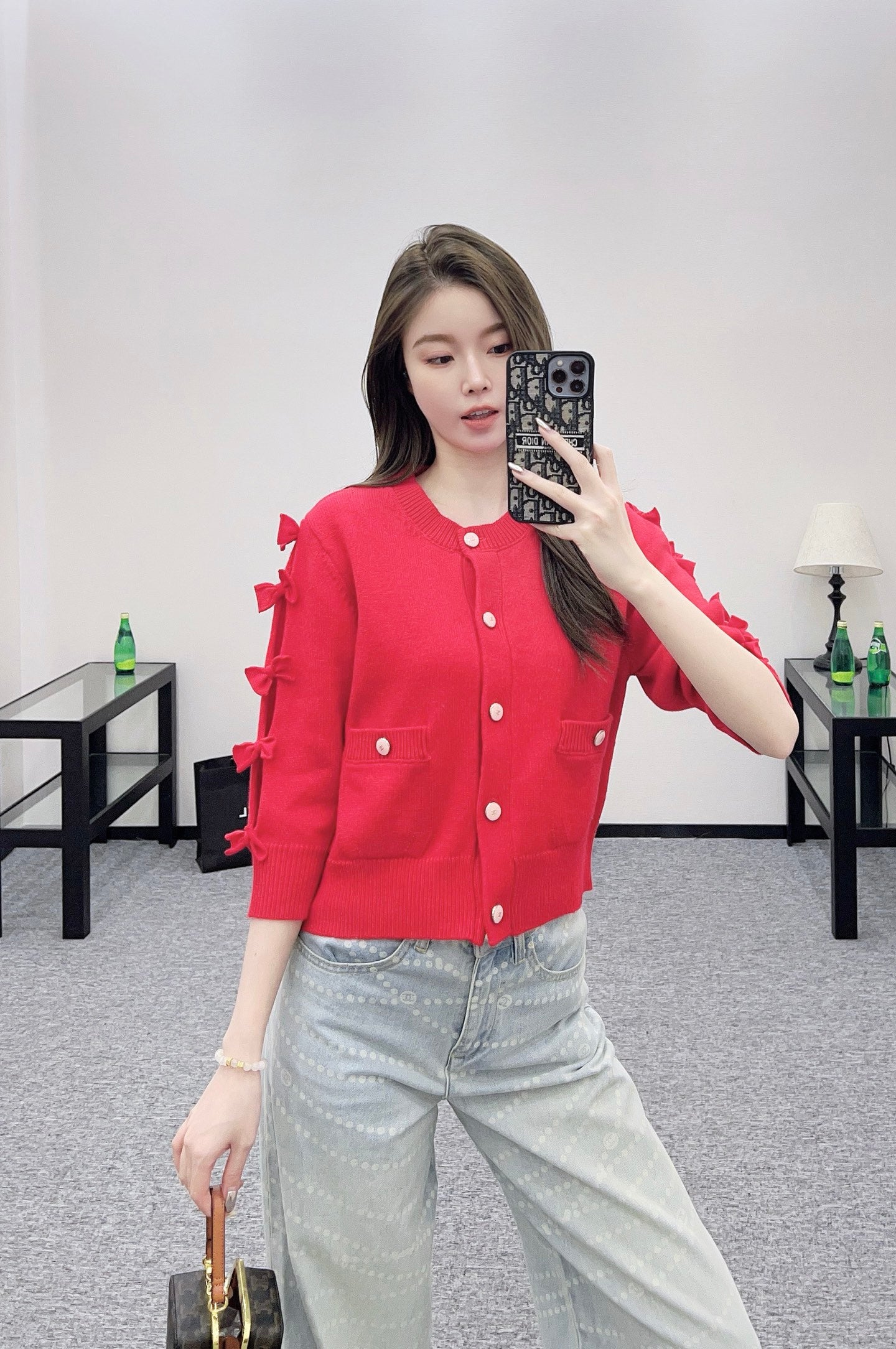 C 25 Bow decoration cashmere knitted cardigan