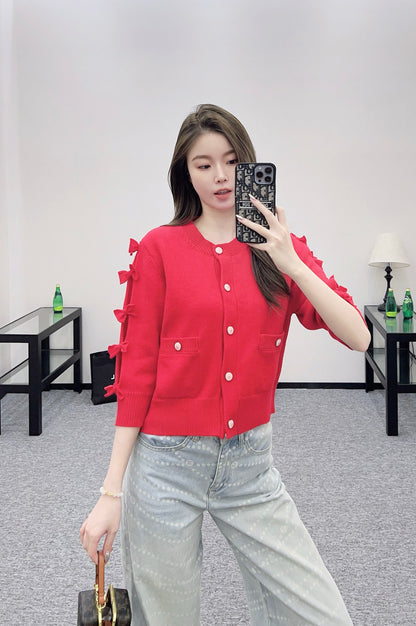 C 25 Bow decoration cashmere knitted cardigan
