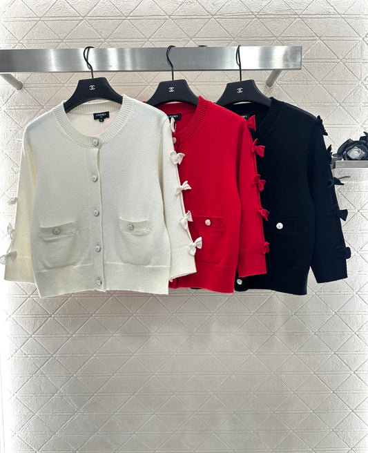 C 25 Bow decoration cashmere knitted cardigan