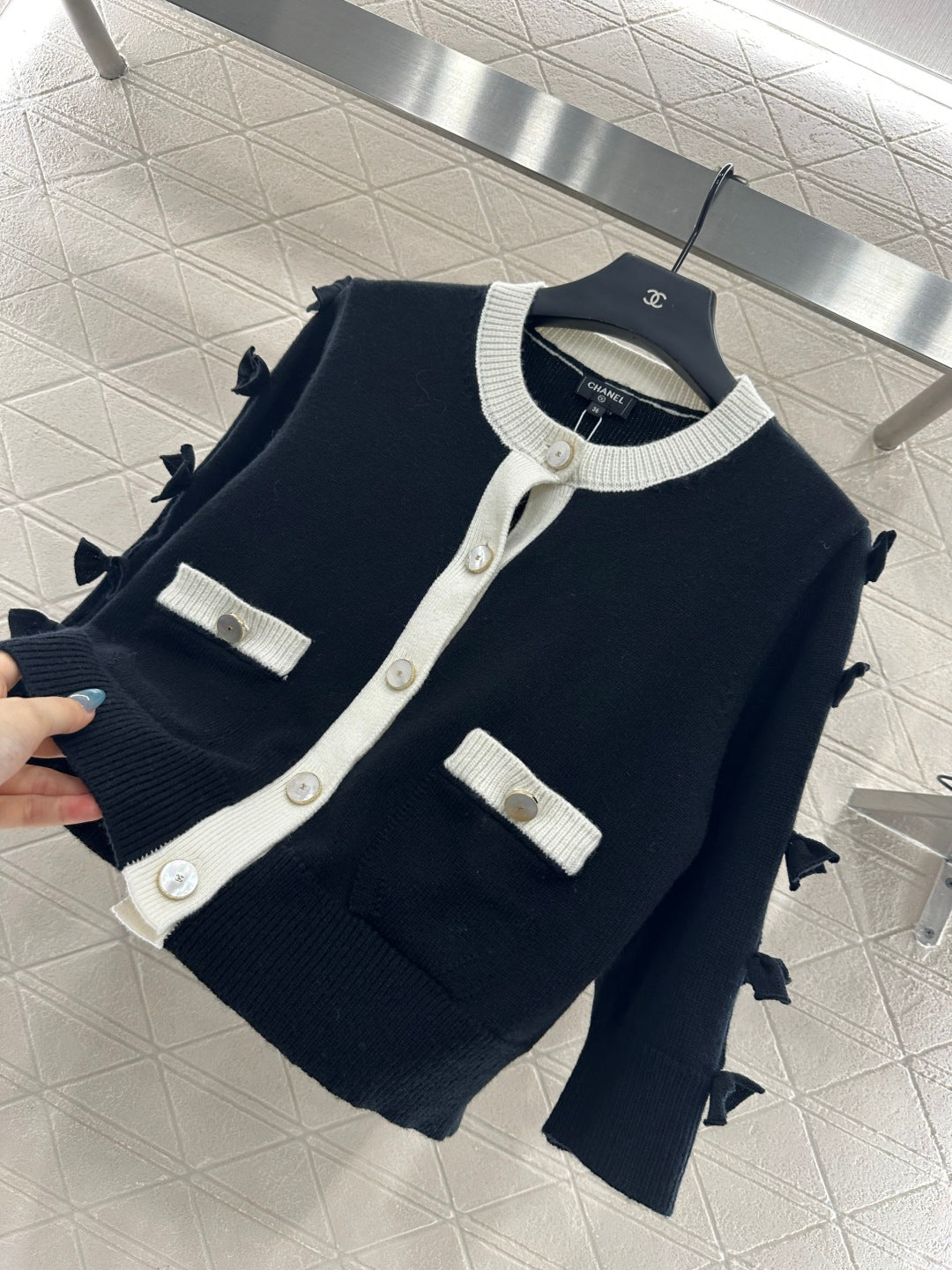C 25 Bow decoration cashmere knitted cardigan