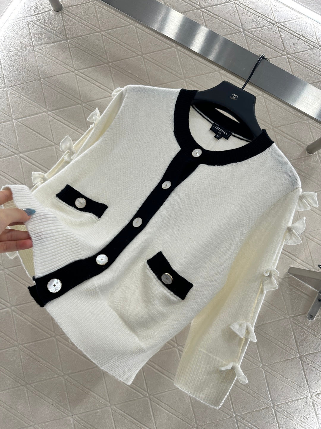 C 25 Bow decoration cashmere knitted cardigan