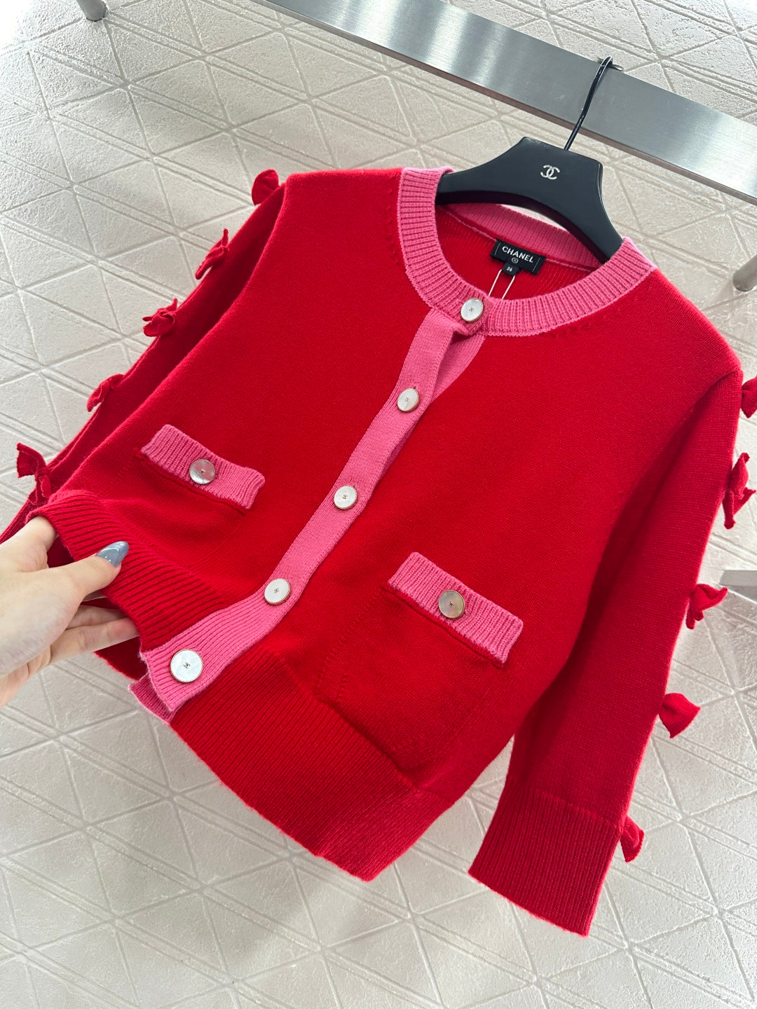 C 25 Bow decoration cashmere knitted cardigan