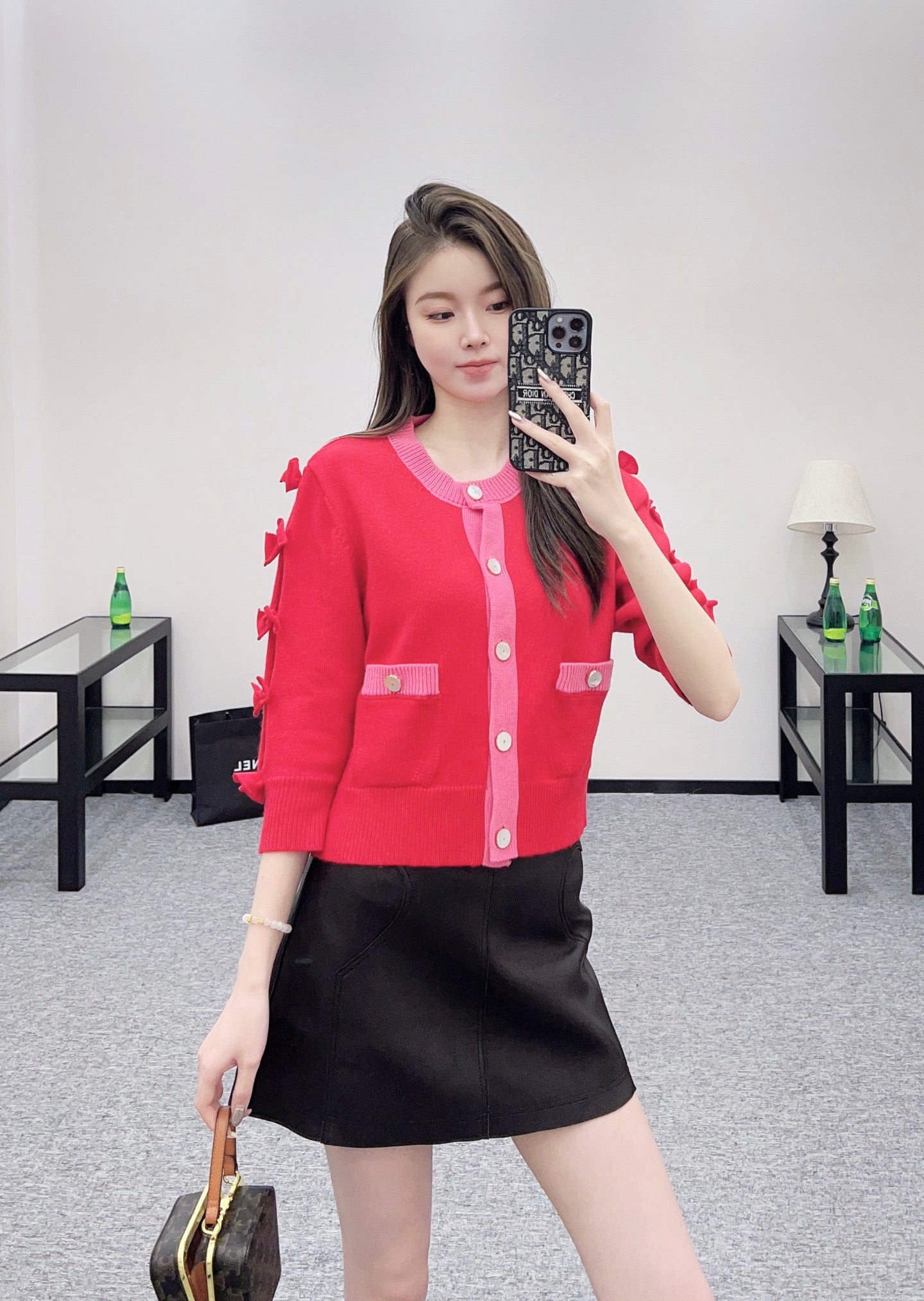 C 25 Bow decoration cashmere knitted cardigan
