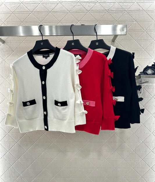 C 25 Bow decoration cashmere knitted cardigan