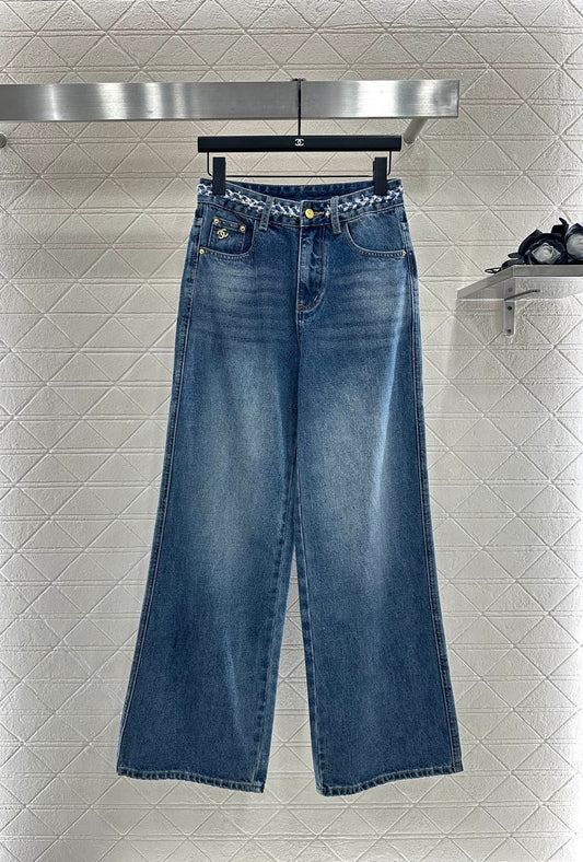 C 25 High-waisted bleached pleated denim trousers