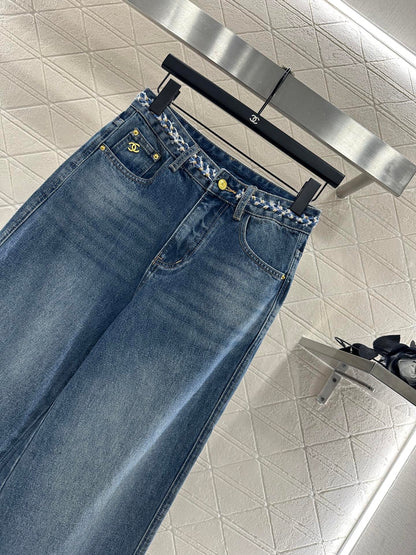 C 25 High-waisted bleached pleated denim trousers