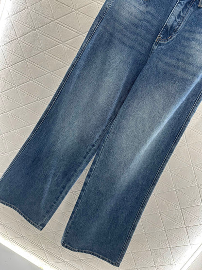 C 25 High-waisted bleached pleated denim trousers