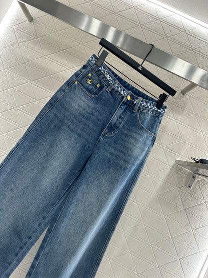 C 25 High-waisted bleached pleated denim trousers