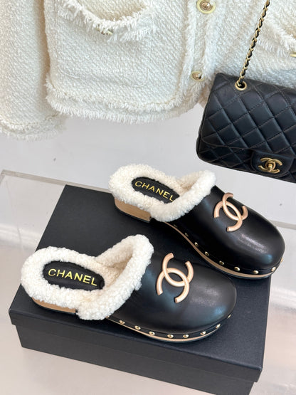 C 25 New Solid Wood Sole Thick-Sole Half Slippers