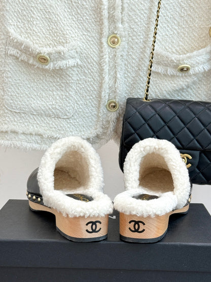 C 25 New Solid Wood Sole Thick-Sole Half Slippers