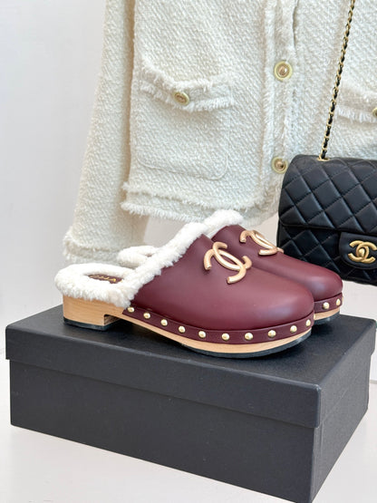 C 25 New Solid Wood Sole Thick-Sole Half Slippers