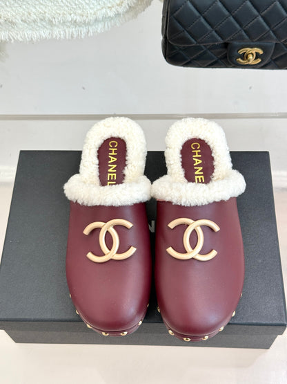C 25 New Solid Wood Sole Thick-Sole Half Slippers