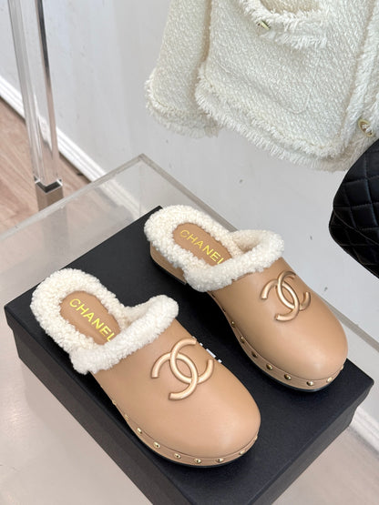 C 25 New Solid Wood Sole Thick-Sole Half Slippers