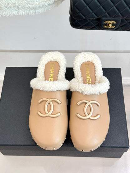 C 25 New Solid Wood Sole Thick-Sole Half Slippers