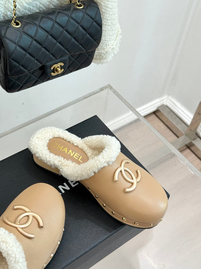 C 25 New Solid Wood Sole Thick-Sole Half Slippers