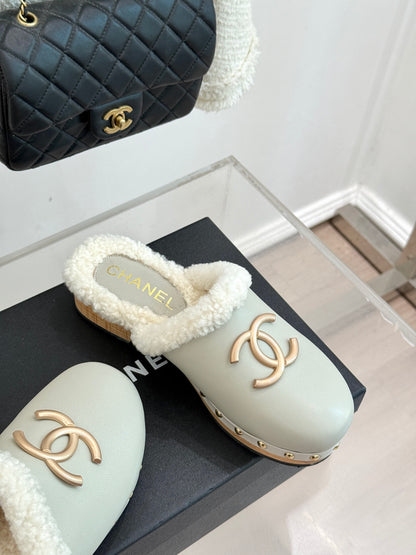 C 25 New Solid Wood Sole Thick-Sole Half Slippers