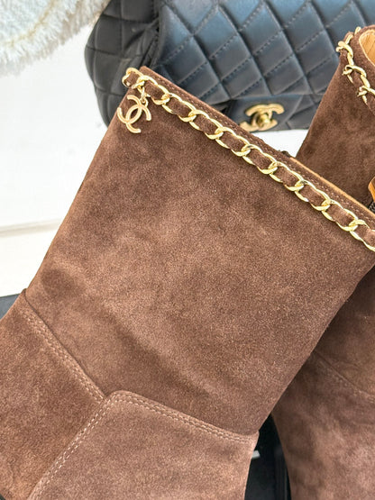 C 25 New product chain thick heel short boots