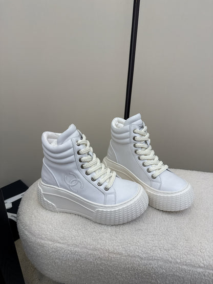 C 25 Thick soled mid top casual shoes（WHITE/NAVY/BLACK）