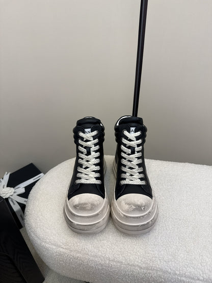 C 25 Make old thick soled mid top casual shoes（WHITE/NAVY/BLACK）